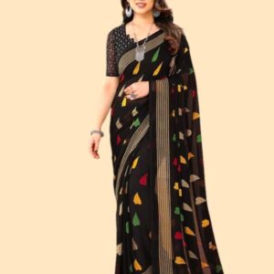 Floral print black Indian saree