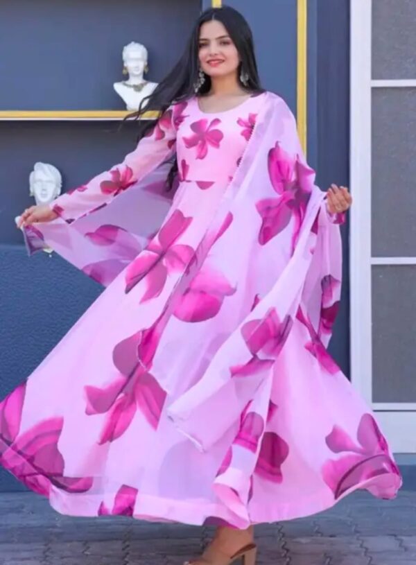 Pink Gown With Dupatta