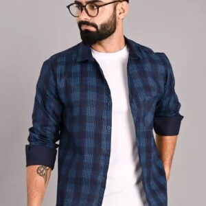 Men's Checked Navy Blue Shirt