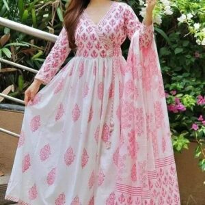 Anarakali kurti and dupatta pink